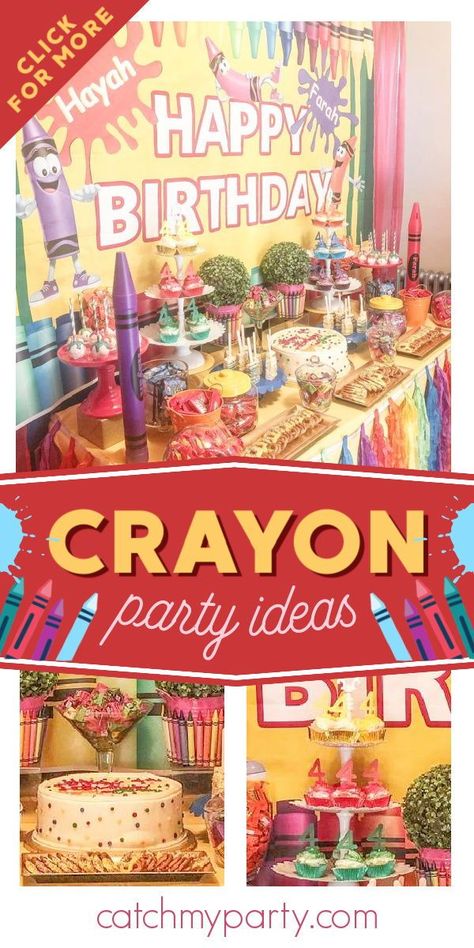 Check out this crayon-inspired birthday party! The dessert table is so colorful! See more parties ideas and share yours at CatchMyParty.com Elementary School Party, Crayola Party, Crayola Birthday Party, Crayon Birthday Parties, Kindergarten Party, Girls Birthday Party Themes, Parties Ideas, Back To School Party, Birthday Party Activities