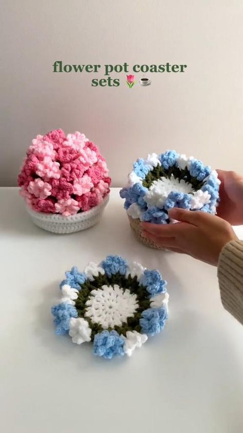 CROCHET PATTERN - Flower Pot Coaster Set Flower Pot Coasters, Crocheting Cardigan, Tropical Crochet, Crochet Tutorial Pattern, Slip Knot, Quick Crochet Patterns, Crochet Coaster Pattern, Mode Crochet, Crochet Business