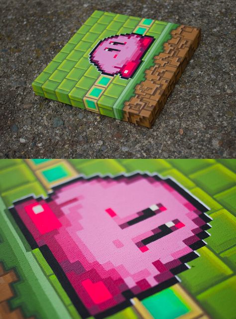 Mario Bros Painting Canvas, Acrylic Painting Pixel Art, Kirby Painting Canvas, Nintendo Painting, Kirby Painting, Human Eye Drawing, Game Painting, Paper Mache Crafts, Cute Canvas Paintings