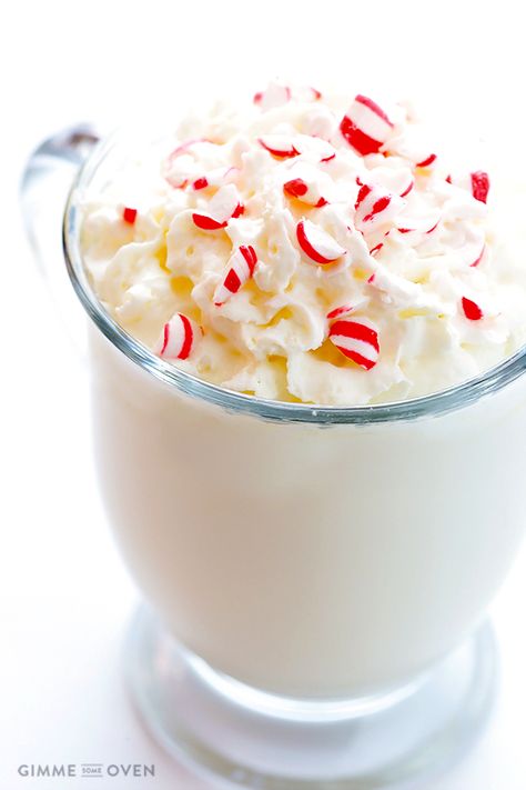 Peppermint White Hot Chocolate | gimmesomeoven.com Peppermint White Hot Chocolate, White Hot Chocolate Recipe, Peppermint White, Peppermint Hot Chocolate, White Hot Chocolate, Gimme Some Oven, Homemade Hot Chocolate, Chocolate Caliente, Winter Drinks