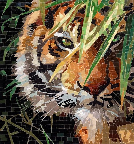 Tiger Mosaic, Paper Mosaic, Collage Portrait, Newspaper Art, Mosaic Animals, Mosaic Art Projects, Collage Art Projects, Glass Mosaics, Paper Collage Art