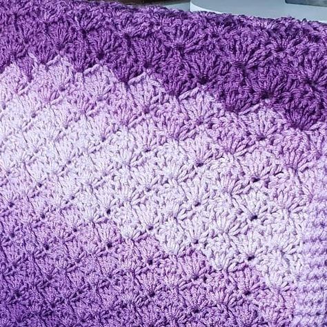 Purple Ombre Crochet Blanket, Ombre Crochet Blanket, Ombre Crochet, Purple Blanket, Crochet Shell Stitch, Newborn Crochet, Blanket Patterns, Purple Ombre, Blanket Crochet