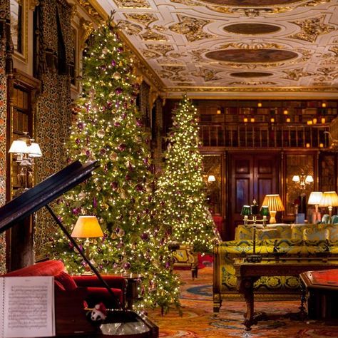 Chatsworth House, Private Library. This library can only be viewed by the public from the doorway. At the rear of the room you can see newly upholstered sofas in a three colour silk tissue woven by Humphries Weaving. @ChatsworthHouse #furniture #blue #gold #silk #fabric #weaving www.humphriesweaving.co.uk Christmas Jam, Royal Christmas, Chatsworth House, What Is Christmas, Victorian Christmas, Historic Home, Christmas Aesthetic, Christmas Joy, Christmas Wedding