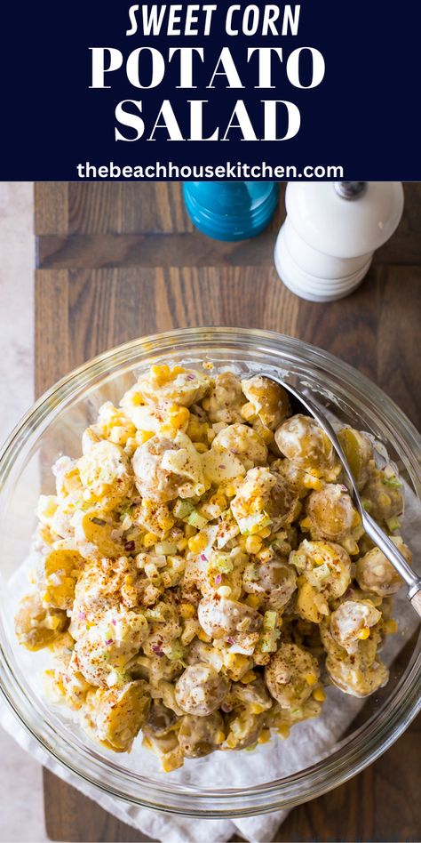 Summer wouldn't be complete without a delicious potato salad for your backyard BBQ. This Sweet Corn Potato Salad is always a hit. It's perfect for using up all that gorgeous summer sweet corn. Potato Corn Salad, Corn Potato Salad, Delicious Potato Salad, Creamer Potatoes, Easy Macaroni Salad, Sandwich Sauces, Easy Macaroni, Pizza Salad, Salad With Sweet Potato