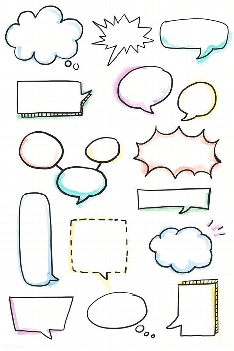 Hand drawn speech bubble doodle element vector set | premium image by rawpixel.com / busbus Drawing Ideas For Scrapbook, Bubble Journal Ideas, Bolt Journal Ideas, Notes Doodle Ideas, Good Note Stickers, Bubble Doodles, Box Doodle, Bubble Doodle, Bolt Journal