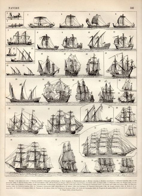 Old Ships Antique Print 1897 Vintage Lithograph by Craftissimo, €12.00 Types Of Ships, Navi A Vela, Old Sailing Ships, Boat Print, Ship Tattoo, Sailing Vessel, Ship Drawing, Boat Plans, Tall Ships