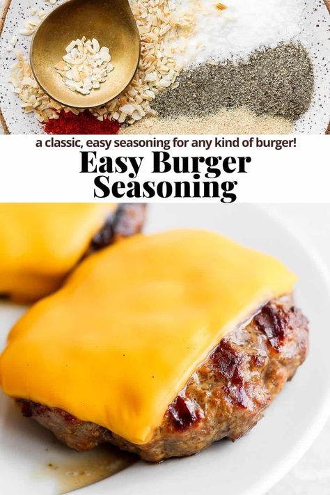 Burger Seasoning - a simple, delicious burger seasoning recipe that is perfect for beef, turkey or chicken burgers! #burgerseasoning #burgerseasoningrecipe #burgerseasoningrecipegroundbeef #burgerseasoningeasy #burgerseasoningrecipehamburgers Turkey Burger Seasoning Spices, Chicken Burger Seasoning, Thanksgiving Musts, Chicken Burger Sauce, Burger Seasoning Recipe, Turkey Burger Seasoning, Best Burger Seasoning, Burger Recipes Seasoning, Paleo Basics