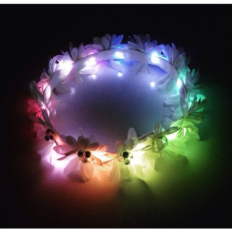 Rainbow LED flower crown White Medium Daisy Flower Crown EDC Tomorrow... ($23) ❤ liked on Polyvore featuring accessories, hair accessories, white hair accessories, white crown, floral garland, flower hair accessories and white flower hair accessories Light Up Flower Crown, Glow Accessories, Led Flower Crown, Flower Crown White, Daisy Flower Crown, Glow Birthday Party, Led Flower, Rave Babe, Glow Birthday