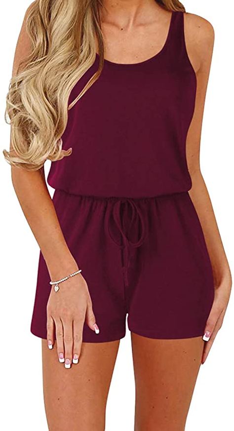 Amazon.com: ANRABESS Women Rompers Sexy Scoop Neck Sleeveless Jumpsuits and Rompers for Summer Wine red 2A09-jiuhong-M : Clothing, Shoes & Jewelry Loose Romper, Comfy Romper, Rompers Dressy, Knit Romper, Sporty Shorts, Jumpsuit Chic, Floral Print Rompers, Casual Rompers, Jumpsuits And Romper