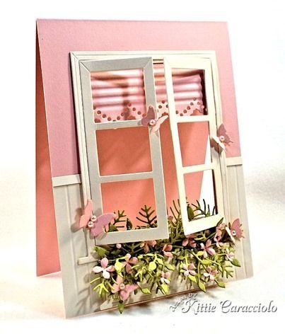 window card by Kittie Caracciolo Impression Obsession Cards, Craftsman Tools, New Home Cards, Impression Obsession, Large Window, Window Cards, Frame Card, Spring Cards, Open Window