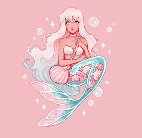 Pink Mermaid Drawing, Magic Poses, Mermaid Things, Anime Mermaid, Mermaid Artwork, Mermaid Drawings, Shell Bag, Mermaid Pictures, Mermaids And Mermen