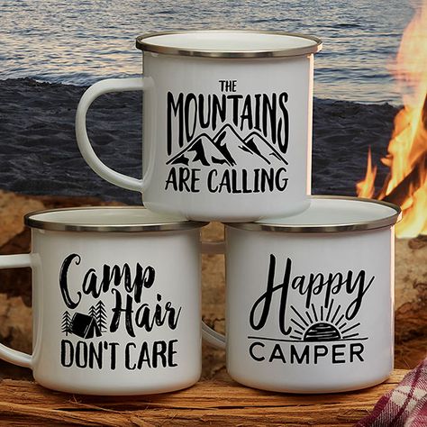 Personalized Camping Mugs - Outdoor Inspiration Camping Supply List, Camp Mugs, Mugs Ideas, Camping Mugs, Camping Products, Camp Life, Camper Decor, Camping Checklist, Diy Camping