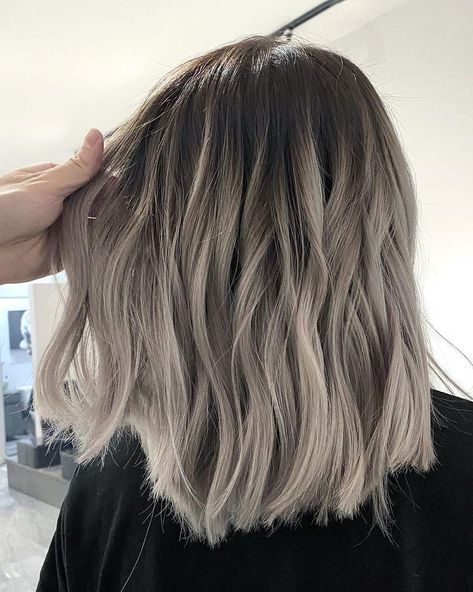 Short Hair Ashy Balayage, Asian Hair Balayage Ash Blonde Short, Shadow Root Beige Blonde, Ash Balayage Short Hair, Ombre Hair Color For Black Hair Short, Short Hair Ash Brown, Ashy Bronde Balayage Short Hair, Ash Grey Balayage Short Hair, Ash Blonde Balayage Short Hair