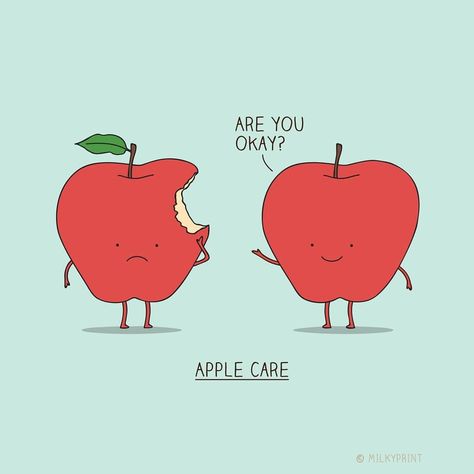 Funny Pun About Apple Products: Apple Care - Punny Humor - What my iPad needs most now….I finally saved... - milkyprint #funnypics #funnypictures #pun #funny #humor #humorous #humorquotes #funny #cute #cheesy #cleverpun #funnypun #halarious Apple Types, Cute Puns, Apple Computer, Are You Okay, Funny Illustration, Funny Puns, Cute Comics, Apple Products, Ipad Pro