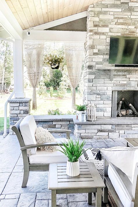 Pottery Barn Outdoor Furniture, Ceiling Tv Mount, Patio Tv, Patio Refresh, Pottery Barn Outdoor, Patio Remodel, Ceiling Tv, Outdoor Fireplace Patio, Outdoor Patio Designs