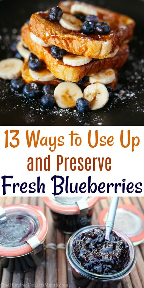 13 Ways to Use Up and Preserve Fresh Blueberries - One Hundred Dollars a Month How To Use Up Blueberries, Recipes For Fresh Blueberries, Fresh Blueberry Recipes Healthy, Preserving Blueberries, Preserve Blueberries, Best Canning Recipes, Wild Blueberry Recipes, Canning Green Beans, Healthy Blueberry Recipes