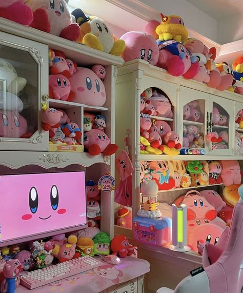 Kirby Bedroom Ideas, Kirby Themed Room, Kirby Room Decor, Kirby Bedroom, Kirby Core, Kirby Room, Kirby Merch, Kirby Aesthetic, Kirby Collection