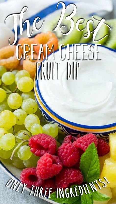 This recipe for cream cheese fruit dip is a light and creamy 3 ingredient dip that’s perfect with your favorite fruit. Sweet Fruit Dip Cream Cheese, Creme Cheese Fruit Dip, Homemade Cream Cheese Fruit Dip, Cream Cheese Vanilla Pudding Fruit Dip, Cream Cheese Dip For Strawberries, Fruit Dip With Cream Cheese Powder Sugar, Valentines Fruit Dip, Dip For Fruit Cream Cheese, Fruit Dip Recipe Cream Cheese