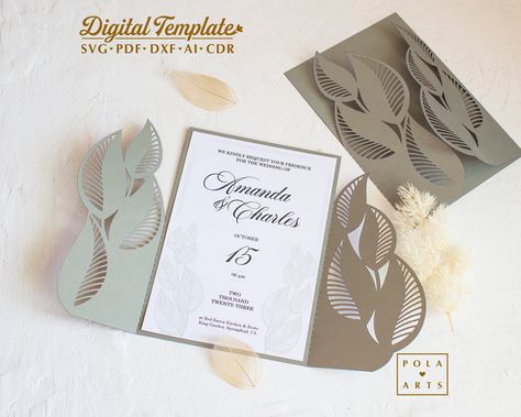 Leaf Invitations, Invite Card, Wedding Invitation Card Design, Dry Leaf, Invitation Card Design, Wedding Invitation Paper, Wedding Templates, Paper Template, Silhouette Svg