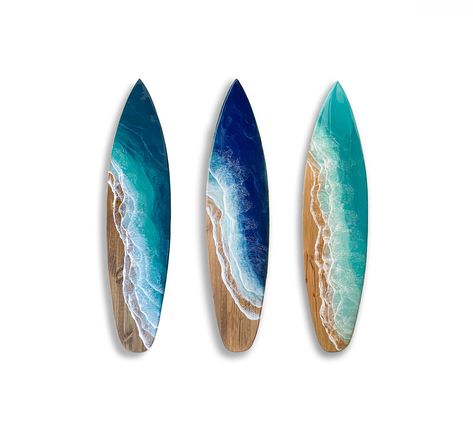 Resin Waves, Lake Forest, Blue Waves, Aqua Green, Wall Hangings, Epoxy Resin, Surfboard, Shades Of Blue, Brown Color