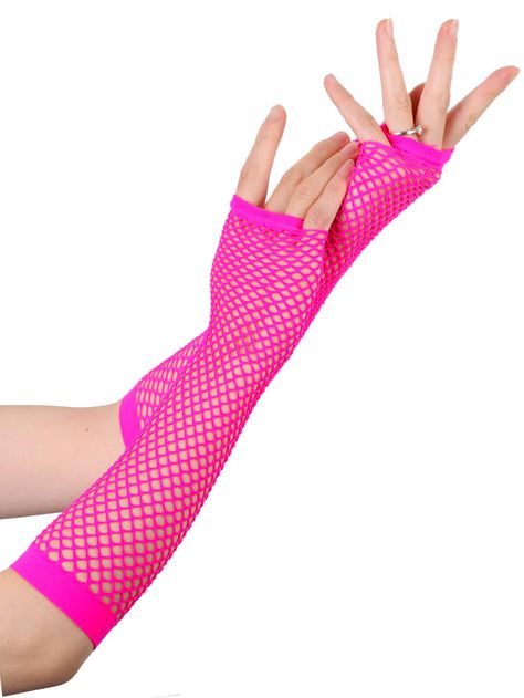 Hot Pink  Collar  Knitted Fabric   Embellished   Women Accessories Neon Green And Pink Outfit, Neon Pink Clothes, Karolina Dean, Barbie Dance, Neon Accessories, Long Fingerless Gloves, Pink Berry, Pink Gloves, Look Rose