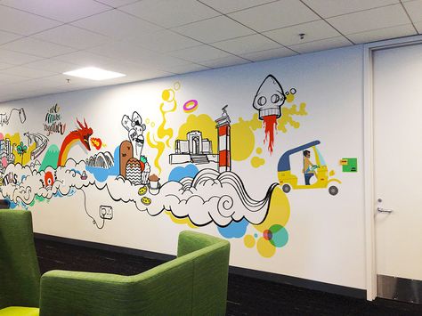 Reading Mural, Library Mural, Office Murals, Cloud Office, Neon Decorations, Kids Mural, School Works, School Graphics, Workspace Office