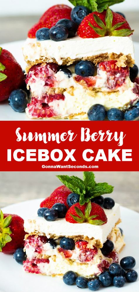 Dairy Free Fourth Of July Dessert, Summer Berry Icebox Cake, Berry Icebox Cake, Cleanfoodcrush Recipes, Blue Recipes, Berry Desserts, Icebox Cake Recipes, Country Fried, Patriotic Desserts