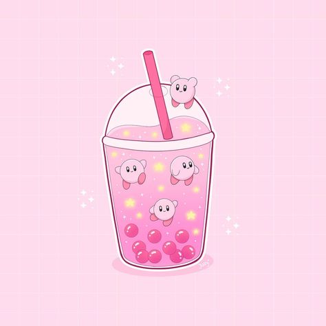 Jury / Alina 알리나 ✨ on Instagram: “Kirby Boba 🙈❤️ I don't know what it is with me drawing so many drinks lately but it's just so much fun, I hope I don't bore you with them.…” Kirby Boba, Boba Drawing, Kirby Aesthetic, Pink Boba, Kirby Pokemon, Kawaii Kirby, Kawaii Boba, Simple Artwork, Kirby Art