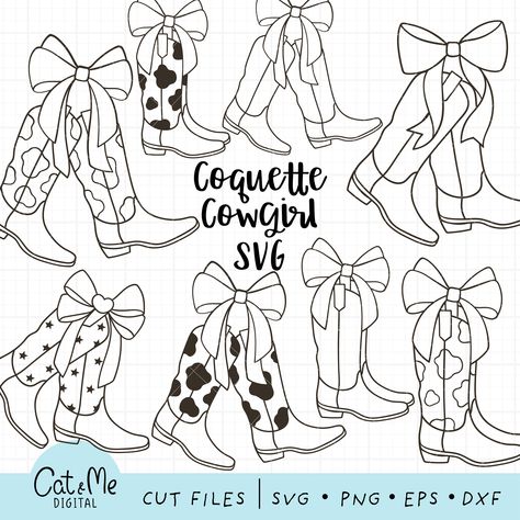 Cowgirl Boots Svg, Cowboy Boots Drawing, Girly Cowgirl, Boots Svg, Coquette Cowgirl, Western Svg, Cowgirl Tattoos, Svg Western, Doodle Girl