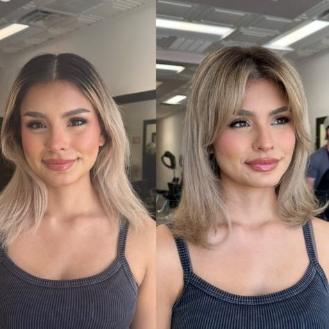 Flipped Hair and Curtain Bangs Curtain Bangs For Square Face, Curtain Bangs Square Face, Flipped Hair, Square Face Short Hair, Square Jawline, Hairstyles For Square Faces, Bangs Wavy Hair, Strong Jawline, Wavy Bangs