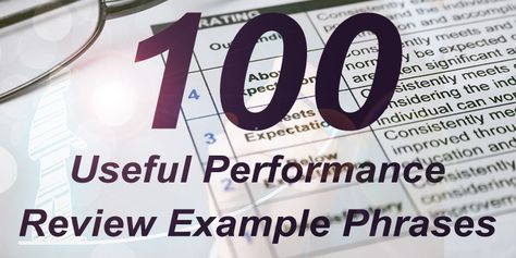 100 useful performance review example phrases continued that you can adapt and customize to suit your team members. Annual Performance Review Examples, Employee Evaluation Phrases, Self Review For Work Examples, Self Assessment For Work Examples, Employee Reviews Phrases, Performance Review Comments, Self Evaluation Employee, Performance Review Tips, Performance Review Examples