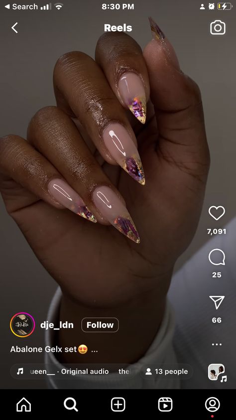 Glam Birthday Nails Almond, Christmas Nails Designs Almond, Fall Almond Nails Ideas French Tip, Fall Inspired Nails Almond, Abstract Holiday Nails, Medium Length Almond Nails Acrylic, Fall Stiletto Nails Design 2024, Subtle Nails Designs, Almond Nude Nail Designs