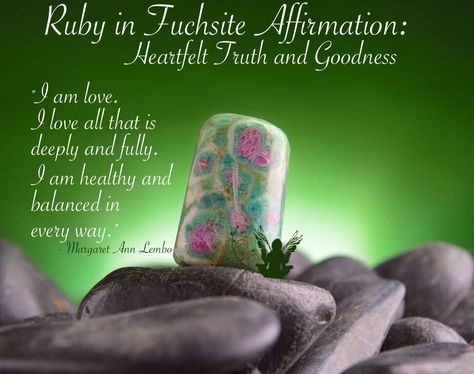 Ruby in fuschite affirmation Rubellite Crystal Meaning, Fuchsite Crystal Meaning, Ruby Fuschite Meaning, Stones Meanings, Ruby Fuschite, Spiritually Aligned, Ruby Zoisite Meaning Crystal Healing, Crystal Affirmations, Crystal Gazing