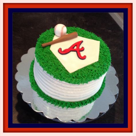 Braves Grooms Cake, Braves Cake Ideas, Braves Birthday Cake, Atlanta Braves Cake, Atlanta Braves Birthday, Brave Birthday Cakes, Brave Cakes, Baseball Birthday Cakes, Groomsman Cake