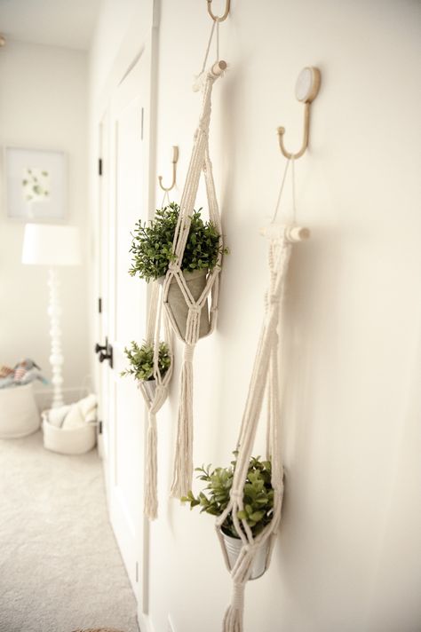 Nursery Hanging Plants, Hanging Plant Nursery, Hanging Basket Nursery, Plant Themed Nursery, Boho Hanging Plant Basket, Macrame Mobile Nursery, Neutral Nursery Colors, Nursery Aesthetic, Macrame Room