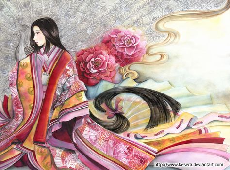 Peacock Kimono by la-sera on DeviantArt Korean Kimono, Kimono Drawing, Peacock Kimono, Princess Kaguya, Heian Era, Mediums Of Art, White Peacock, Royal Art, Traditional Japanese Art