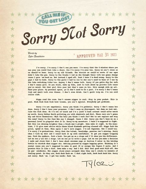 Sorry Not Sorry Tyler The Creator Wallpaper, Tyler The Creator Sorry Not Sorry, Sorry Not Sorry Tyler The Creator, Tyler The Creator Prints, Tyler The Creator Lyrics, Sorry Lyrics, Tyler The Creator Poster, Lost Poster, Room Pics