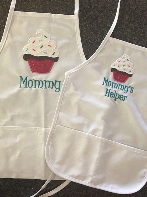 Mommy And Me Aprons, Mother Daughter Aprons, Mommy And Me Valentines, Apron Embroidery, Kitchen Potholders, Mother Daughter Apron, Embroidery Aprons, Kids Aprons, Personalized Kids Apron