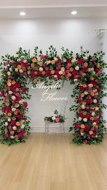 Angela Flower on Instagram: "Angela Flower Luxury Wedding Stage Background Flower Frame Red Orange Pink Rose Green Leaf Flower Arrangement #design #weddingdecor #flowers A8230" Leaf Flower Arrangement, Wedding Stage Background, Flower Luxury, Stage Background, Background Flower, Rose Green, Leaf Flower, Wedding Stage, Red Frame