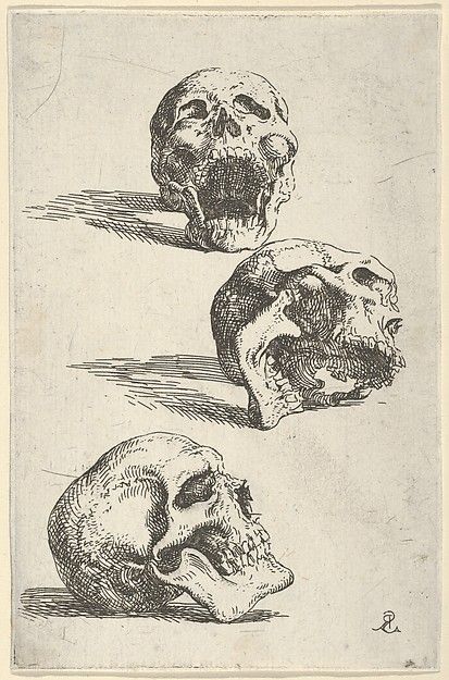 Salvator Rosa | Three Human Skulls - Study for "Democritus in Meditation" | The Met Salvator Rosa, Skull Illustration, Arte Obscura, Human Skull, Caravaggio, Chiaroscuro, Anatomy Art, Skull Art, Vintage Wall Art