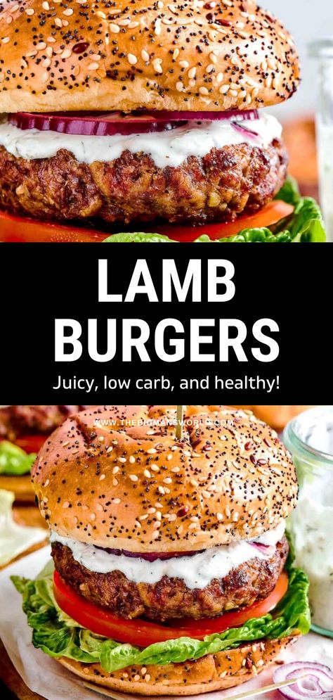 Kick off your grilling season with these satisfying lamb burgers! Featuring ground lamb and loaded with aromatics, learn how to make the juiciest lamb patties from scratch in this recipe. Whole 30 Ground Lamb Recipes, Grounded Lamb Recipes, Grilled Lamb Burgers, Greek Lamb Burgers Recipe, Lamb Hamburger Recipes, What To Make With Ground Lamb, Lamb And Beef Burgers, How To Cook Ground Lamb, Meals With Ground Lamb