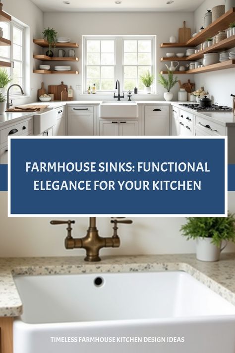 Large white ceramic farmhouse sink with vintage brass faucet in rustic kitchen setting Dream Farmhouse Kitchen, Farmhouse Kitchen Design Ideas, Timeless Farmhouse, Farmhouse Sinks, Over Sink, Fireclay Sink, Farmhouse Kitchen Design, Modern Bedroom Furniture, Kitchen Design Ideas