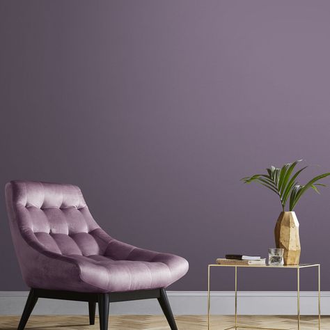 Bedrooms With Purple Walls, Dusty Purple Living Room, Warm Purple Paint Colors, Purple Toned Grey Paint, Bedroom Color Inspirations, Purple Feature Wall, Purple And Gray Living Room, Purple Accent Wall Bedroom, Purple Office Ideas