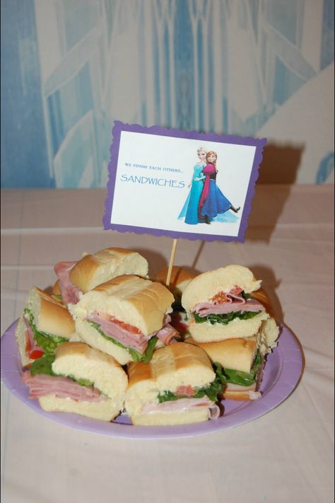 Frozen Sister Birthday Party, Frozen Birthday Party Ideas Food, We Finish Each Others Sandwiches, Frozen Birthday Theme Food, Frozen 2 Birthday Party Ideas Food, Frozen Theme Party Food, Elsa Anna Birthday Party, Frozen Three Year Old Birthday, Frozen Birthday Party Food Ideas