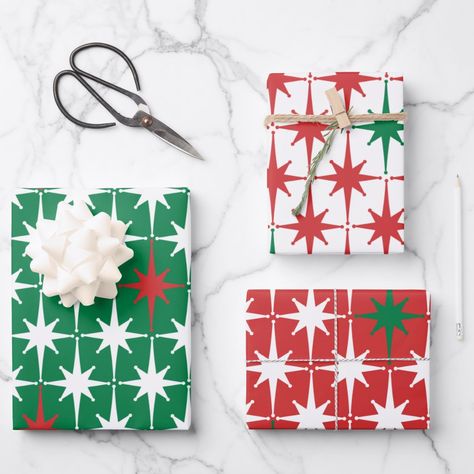 Wrapping Paper Design, Holiday Wrapping Paper, Mid Century Christmas, Wrapping Paper Christmas, Jolly Christmas, Wrapping Ideas, Holiday Colors, Christmas Star, Christmas Wrapping Paper