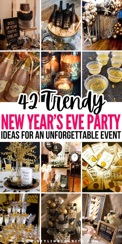 40+ NEW YEARS EVE PARTY IDEAS FOR A SUPER FUN NIGHT - Stylin by Sarita How To Plan A New Years Eve Party, Ideas For New Year Gifts, New Years Work Party, New Years Eve Celebration Ideas, New Year’s Eve Celebration, Unique New Years Eve Party Ideas, Fun Things To Do On New Years Eve, New Years Themed Party, New Year House Party Ideas