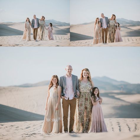 Pastel Family Session Wardrobe Ideas  Pink, Beige, Blue and Floral  Sand and Beach Family Pose Ideas  Little Sahara Sand Dunes  Utah Family Portrait Photography  Wish Photography  http://wish-photo.com White Sands Photoshoot Family, Sand Dunes Photoshoot Family, Little Sahara Sand Dunes Utah, Sand Dunes Photoshoot, Studio Family Portraits, Family Portrait Outfits, Family Studio Photography, Desert Photoshoot, Family Photoshoot Poses