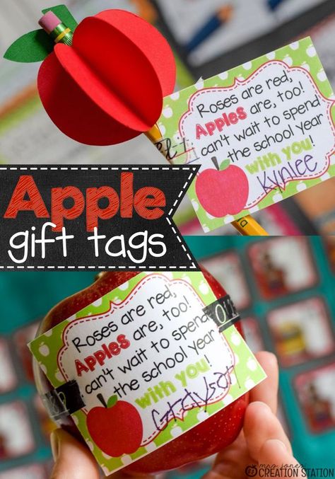 FREE Apple Teacher Gift Tags Back To School Gift Tags, Fall Teacher Gifts, Apple Classroom, Apple Teacher Gifts, Teacher Gift Baskets, Apple Teacher, Back To School Gifts For Teachers, Teacher Gift Tags, Apple Gifts