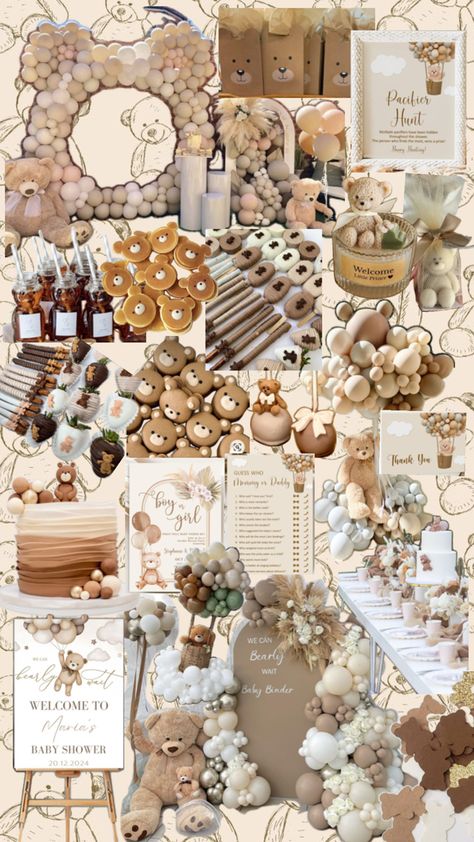 Baby shower Bear Themed Baby Shower Ideas Food, Brown Theme Baby Shower Ideas, Minimalistic Baby Shower Ideas, Nearly Wait Baby Shower Ideas, Baby Shower Nature Theme, Baby Bear Baby Shower Theme, Baby Shower Neutral Theme, Earth Tone Baby Shower Ideas, Teddy Bear Themed Baby Shower Ideas