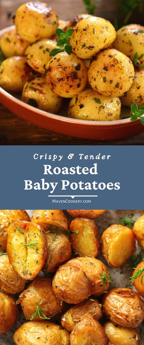 These roasted baby potatoes are the crispy, delicious potatoes you dream about. Oven roasted potatoes are so amazingly easy to make and have wonderfully crispy skin with tender insides. Baby Bakers Potatoes Recipes, Roasted Tiny Potatoes In Oven, Crispy Baby Potatoes In Oven, Baked Baby Potatoes In The Oven, Baby Potato Recipes Oven, Roasted Creamer Potatoes In Oven, Baby New Potatoes Recipes, Tiny Potatoes Recipes, Baby Yukon Gold Potato Recipe